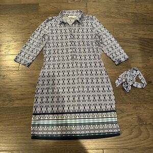 Max Studio Navy and White Geometric Shirt Dress